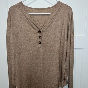 SHEIN Brown V-Neck Long Sleeve Top
